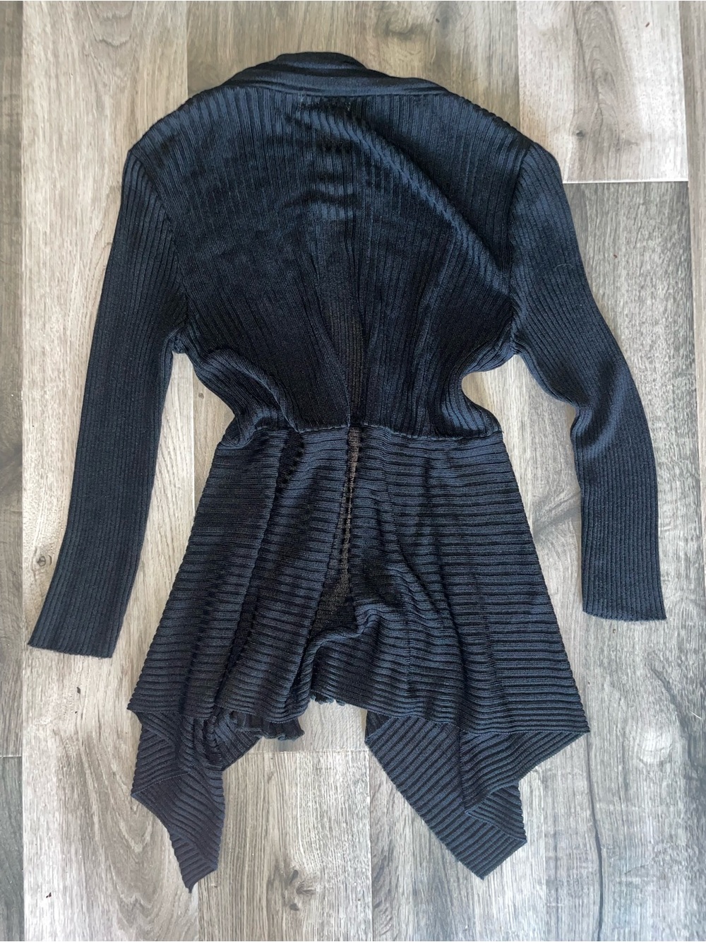 Black Ribbed Open Drape Cardigan - Picture 3 of 3